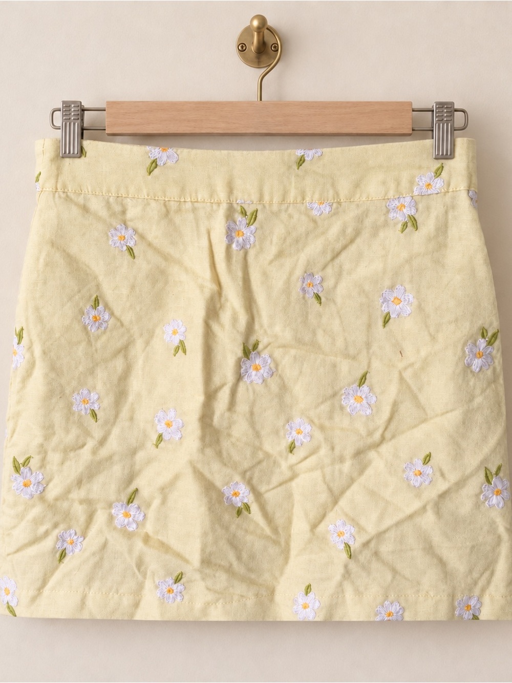 Forever 21 Pale Yellow Embroidered Daisy Mini Skirt